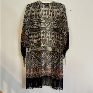 Geometric Patterned Kimono/ Coverup with Fringe